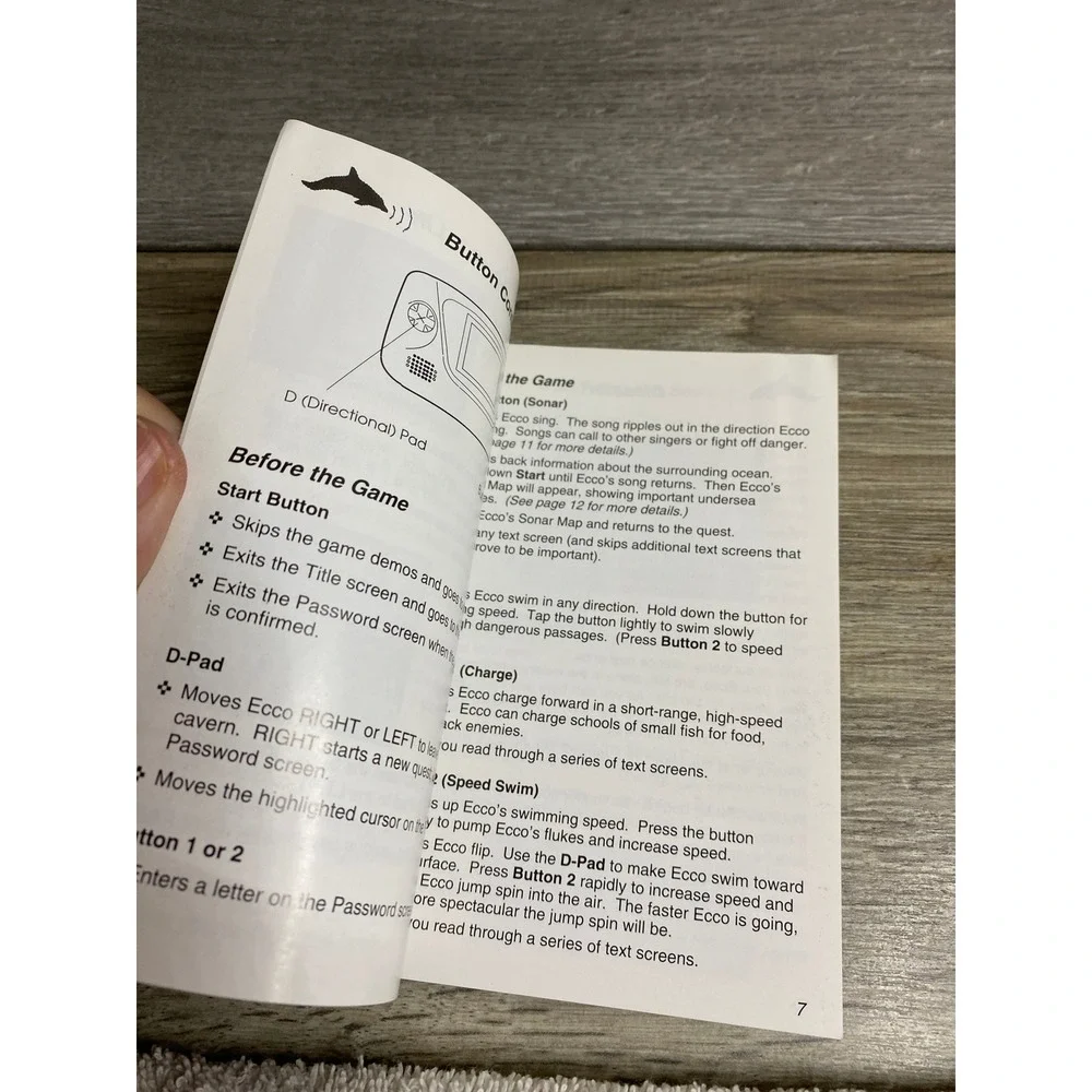 Sega Game Gear Ecco the Dolphin Instruction Manual Original 1993 Booklet‎